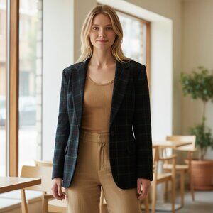 VTG Field Manor 10 Blackwatch Plaid Windowpane Blazer Jacket Academia Y2K‎ 90s